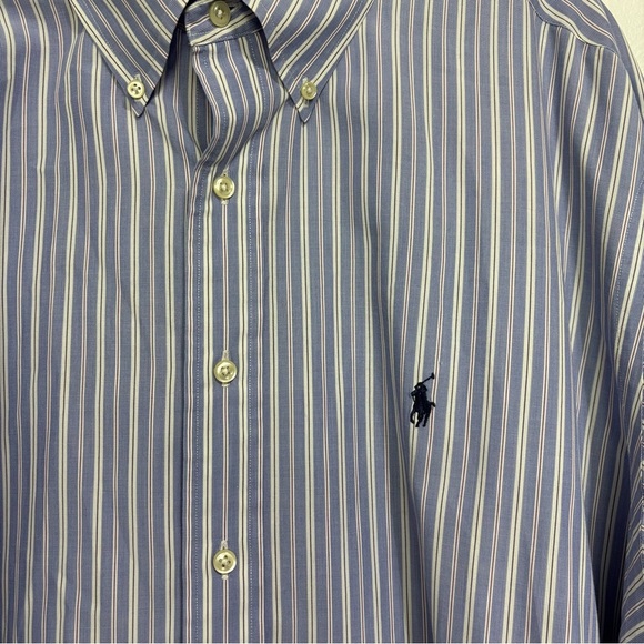 Ralph Lauren Yarmouth 100% Cotton 17 1/2 32/33 Men's Striped Dress Shirt Button - Picture 2 of 6